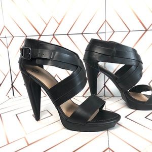 Joey Black Leather Strappy Platform Heels